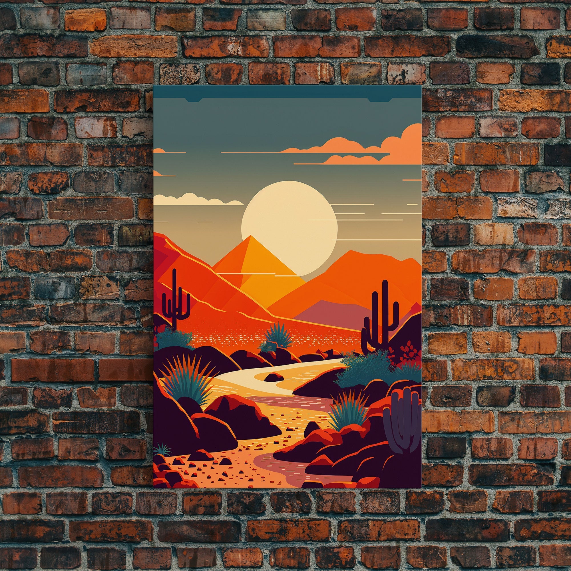 Retro Pop Art Style Framed Canvas Print, Framed Wall Art, Desert Prints, Southwestern Decor, Primitive Art