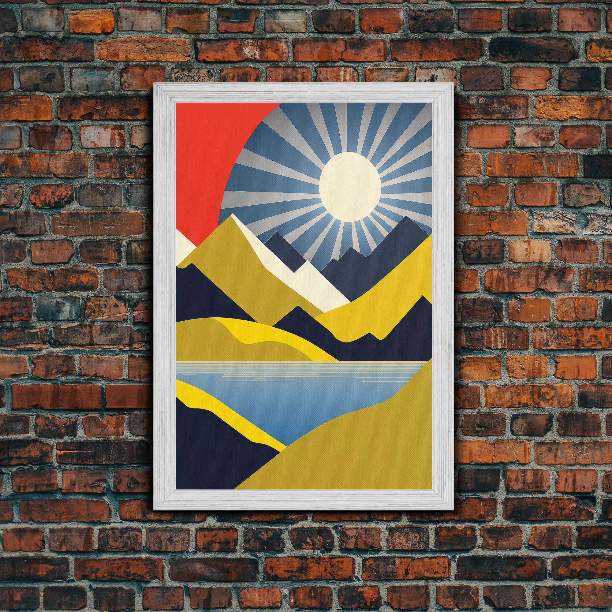 Scandinavian Style Midcentury Wall Art, Framed Canvas Print - Art Deco Minimalist Sunset Retro Style Wall Art Sepia Tones