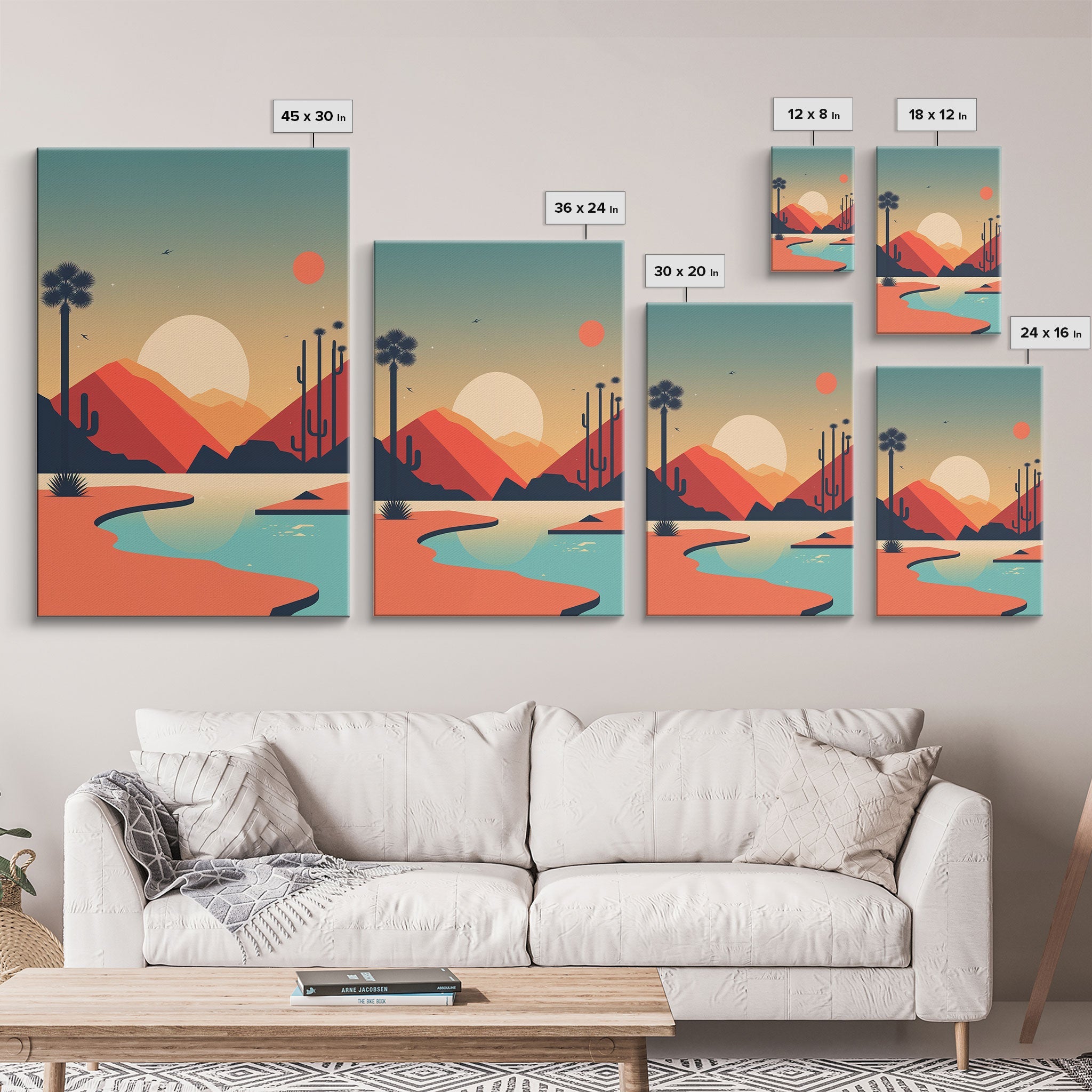 Retro Desert Art, Pop Art Style, Framed Canvas Print, Retrowave, Western Decor, Wild West Art, Cactus Prints, Art Deco Style Desert Art