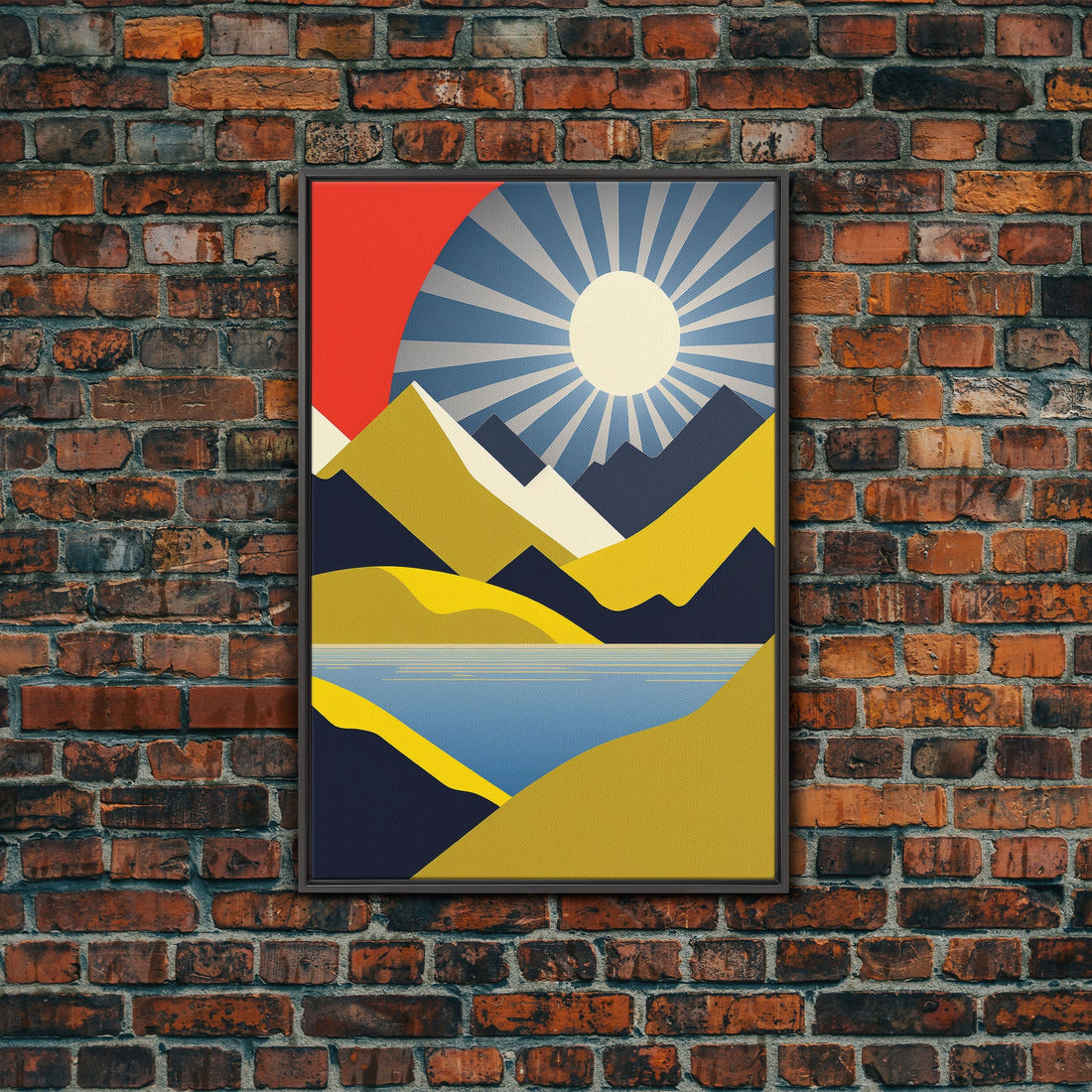 Scandinavian Style Midcentury Wall Art, Framed Canvas Print - Art Deco Minimalist Sunset Retro Style Wall Art Sepia Tones