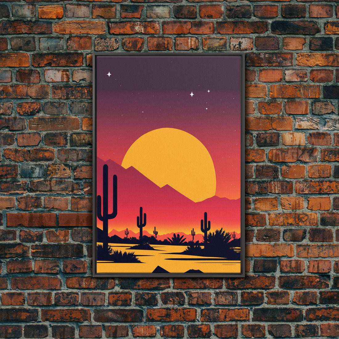 Retro Pop Art Style Framed Canvas Print, Framed Wall Art, Desert Prints, Southwestern Decor, Primitive Art, Western Prints