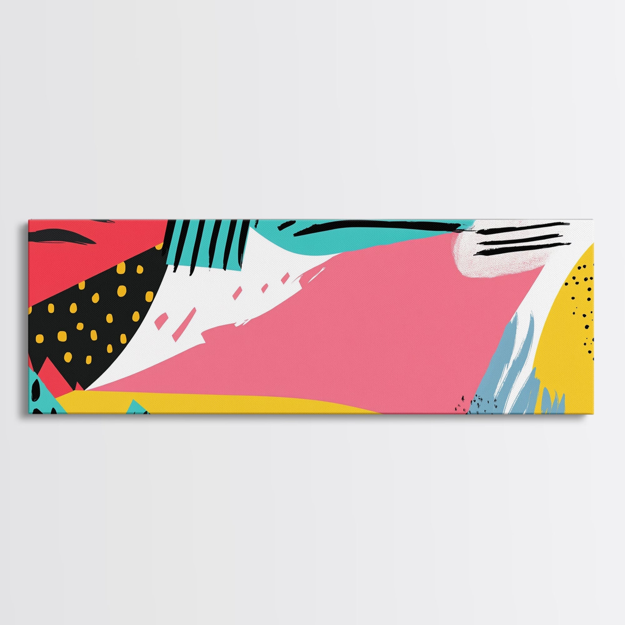 90s Inspired Abstract Retro Wall Art, Canvas Print, Cheetah Print Polka Dots, Geometric Wall Art, Pink and Turquoise and Black Wall Art