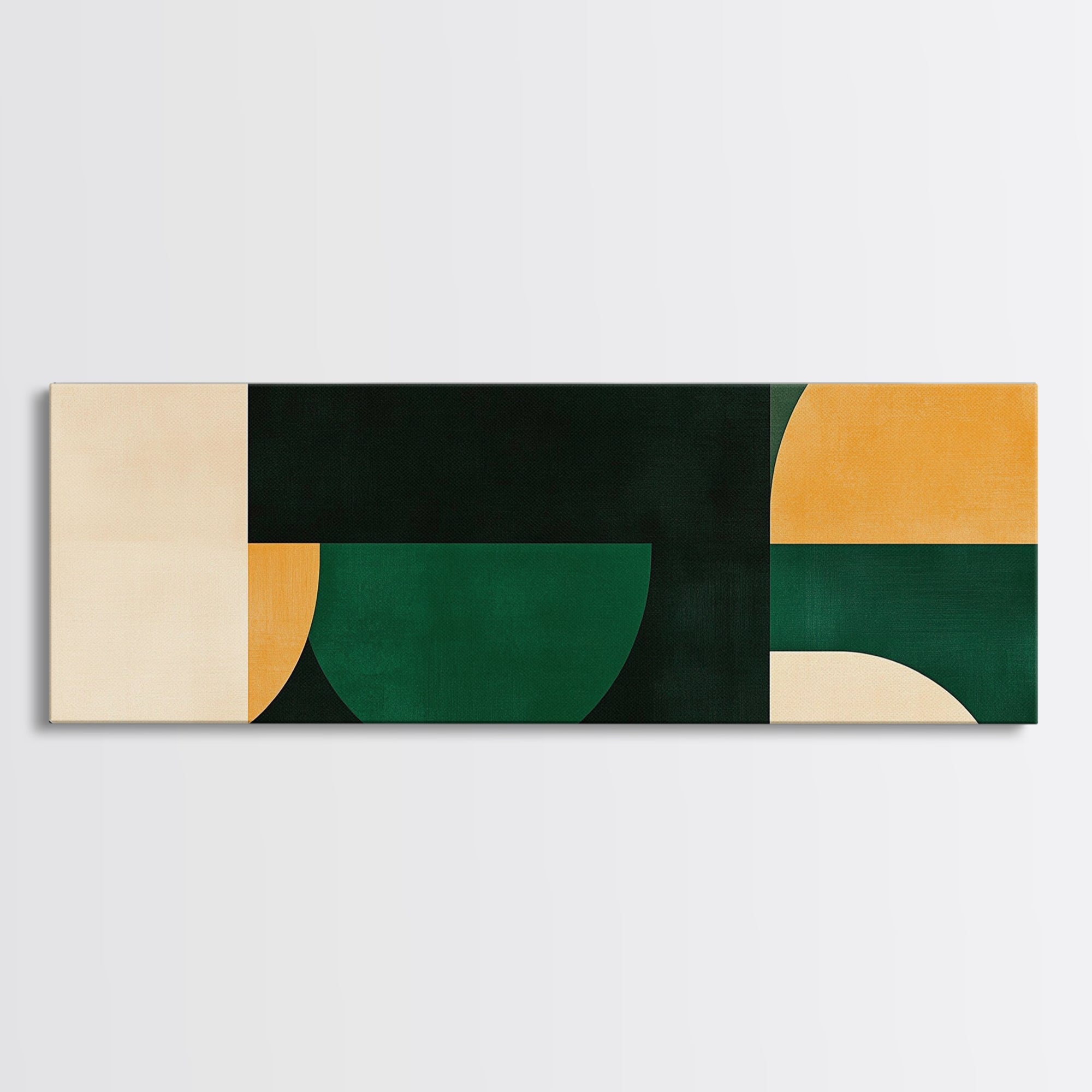 Squares and Circles, Geometric Pattern MCM Wall Art, Panoramic Framed Canvas Print, Wide and Narrow Art, Above Sofa living Room Wall Art