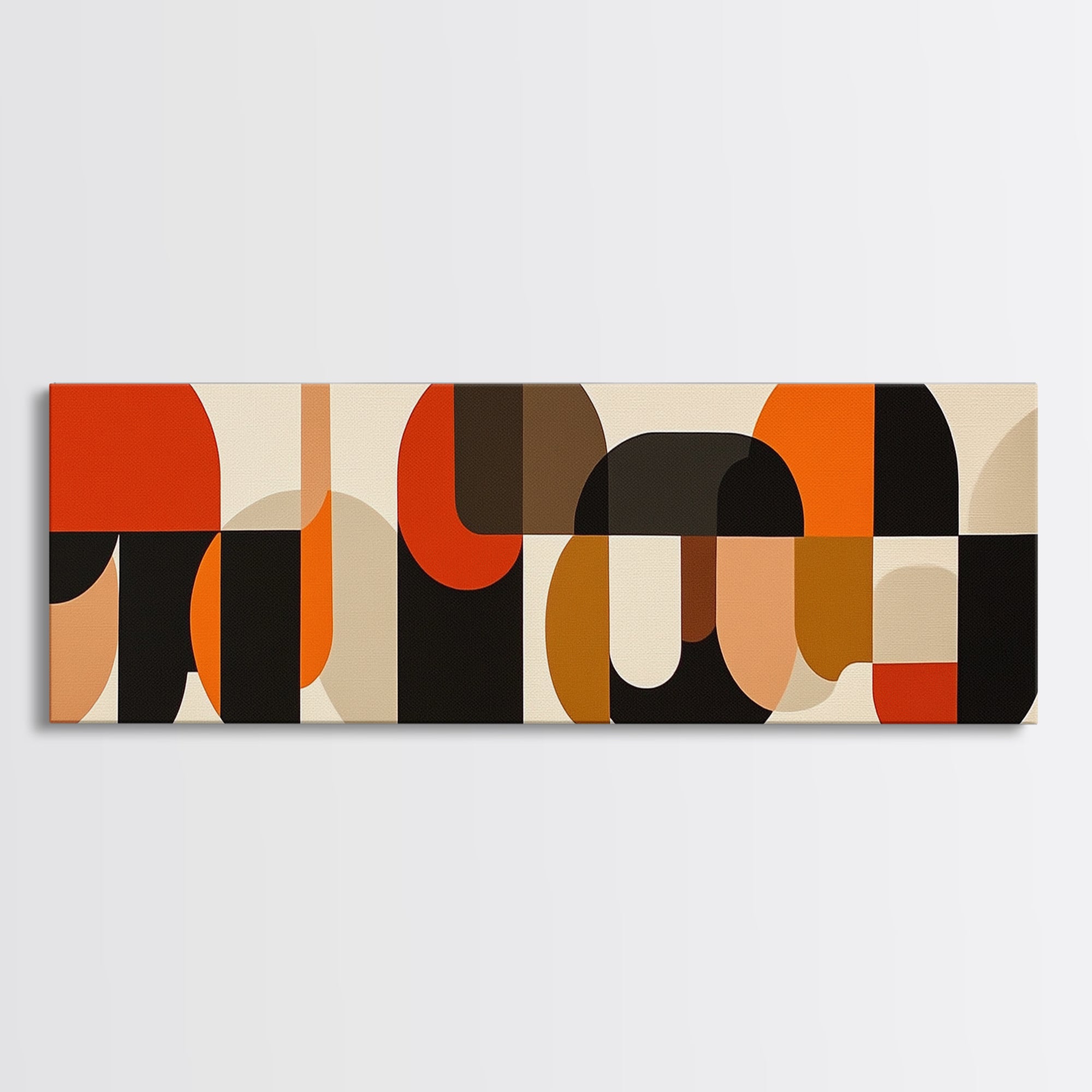 Mid-century Modern Wall Art, Framed Panoramic Art, Earth Tones, Subdued Artwork, Geometric Patterns, Above Couch or Sofa Art