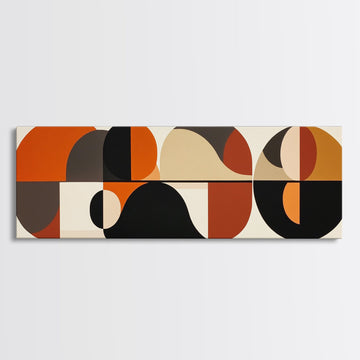 Earthy Tones MCM Style Panoramic Print, Geometric Shapes, Abstract Wall Art, Extra Wide Oversized Art