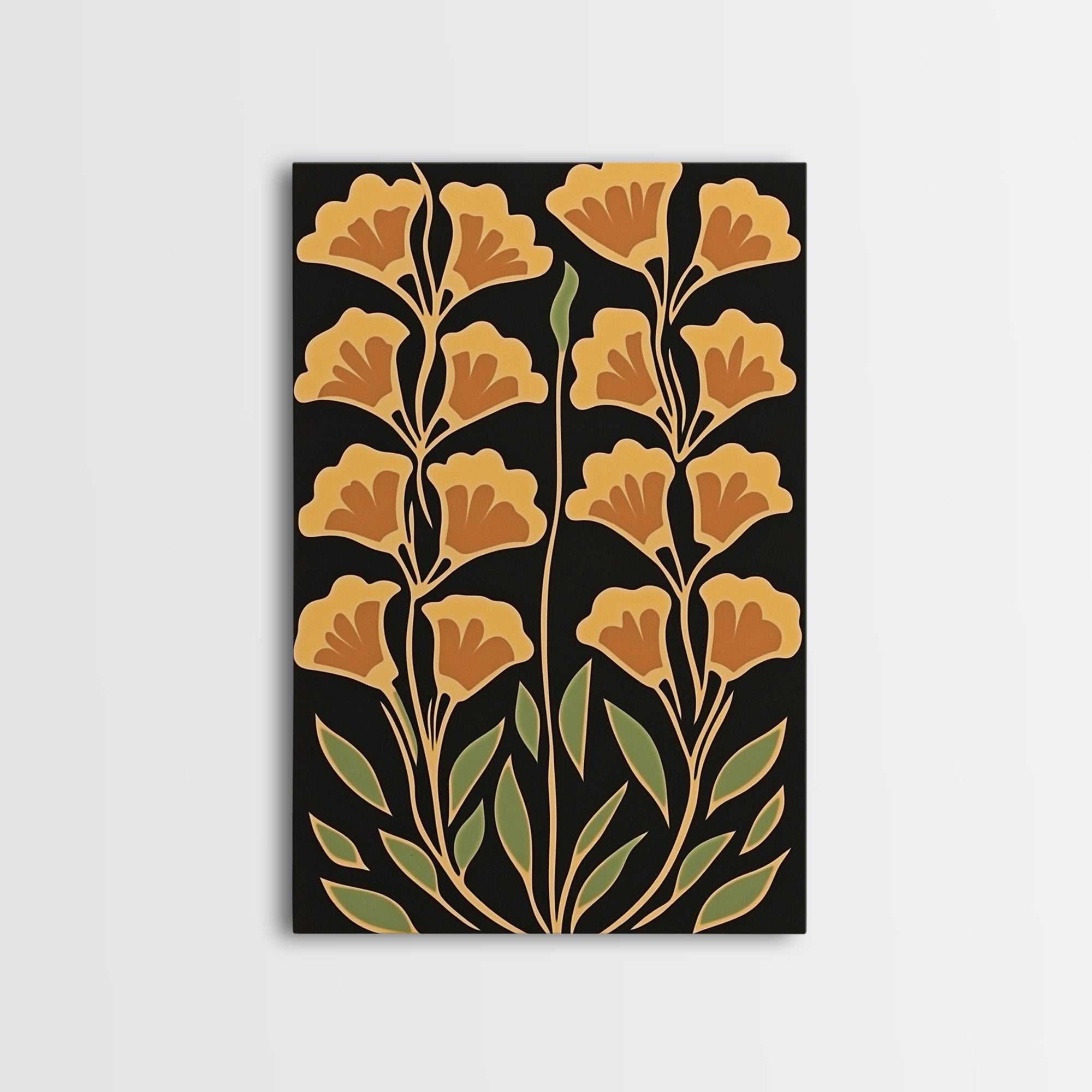 Abstract Flower Retro Painting Canvas Print, Large Wall Art, Original Minimalist Yellow Floral Art, Custom Painting Boho Wall Decor Living Room