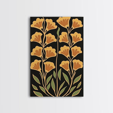 Abstract Flower Retro Painting Canvas Print, Large Wall Art, Original Minimalist Yellow Floral Art, Custom Painting Boho Wall Decor Living Room