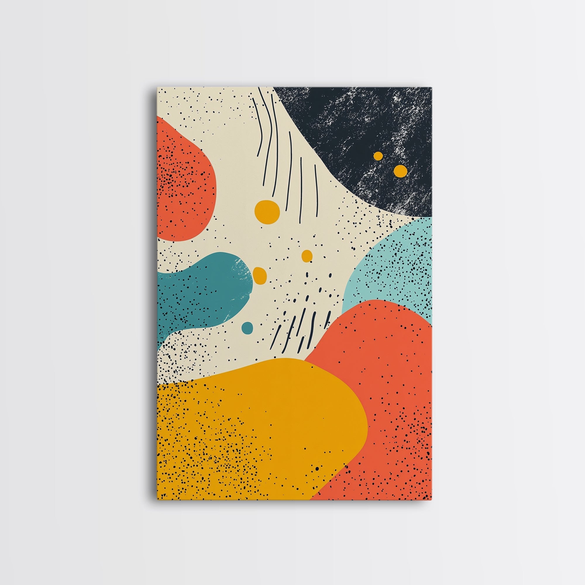 Framed Canvas Print, Retro 90s Style Wall Art, Orange, Turquoise and White Art, Modern Wall Art, Mid-Century Art