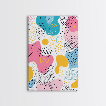 Retro 90s Style Wall Art, Framed Canvas Print, Abstract Shapes and Dots