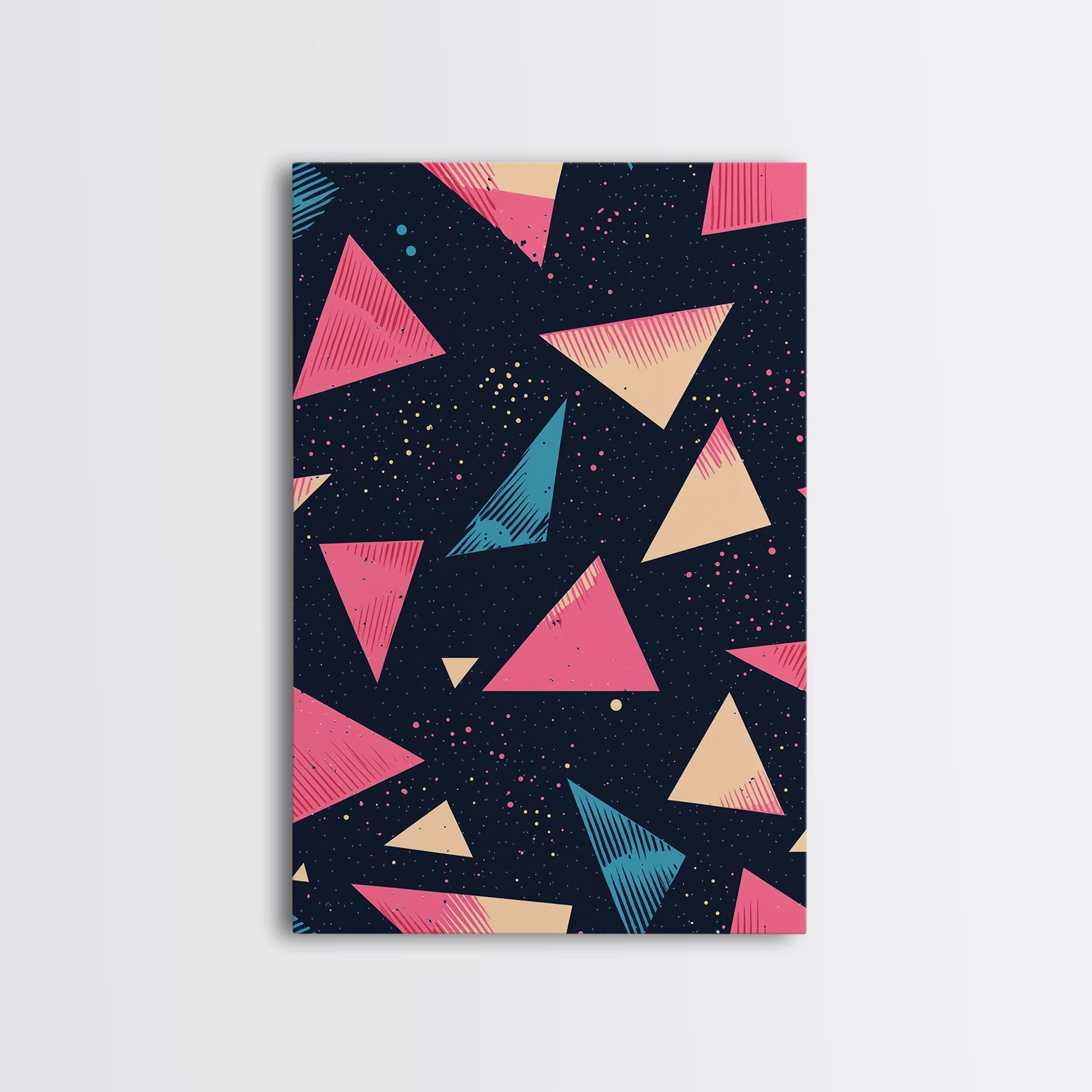 Retro 90s Style Wall Art Framed Canvas Print, Synthwave Abstract Triangles