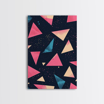 Retro 90s Style Wall Art Framed Canvas Print, Synthwave Abstract Triangles