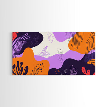 Purple And Orange Preppy Wall Art Framed Canvas Print, Retro 90s Style Wall Art