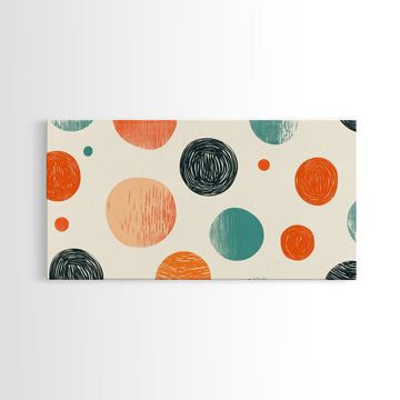 Mid-Century Modern Dots Framed Canvas Print, Preppy Home Decor, Retro 90s Style Wall Art