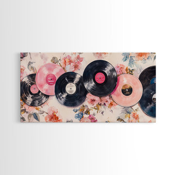 Vinyl Record Nostalgia Canvas Print Featuring Music Wall Art Retro Wall Art Pink Wall Art Moody Art Rustic Art Guest Room Living Decor