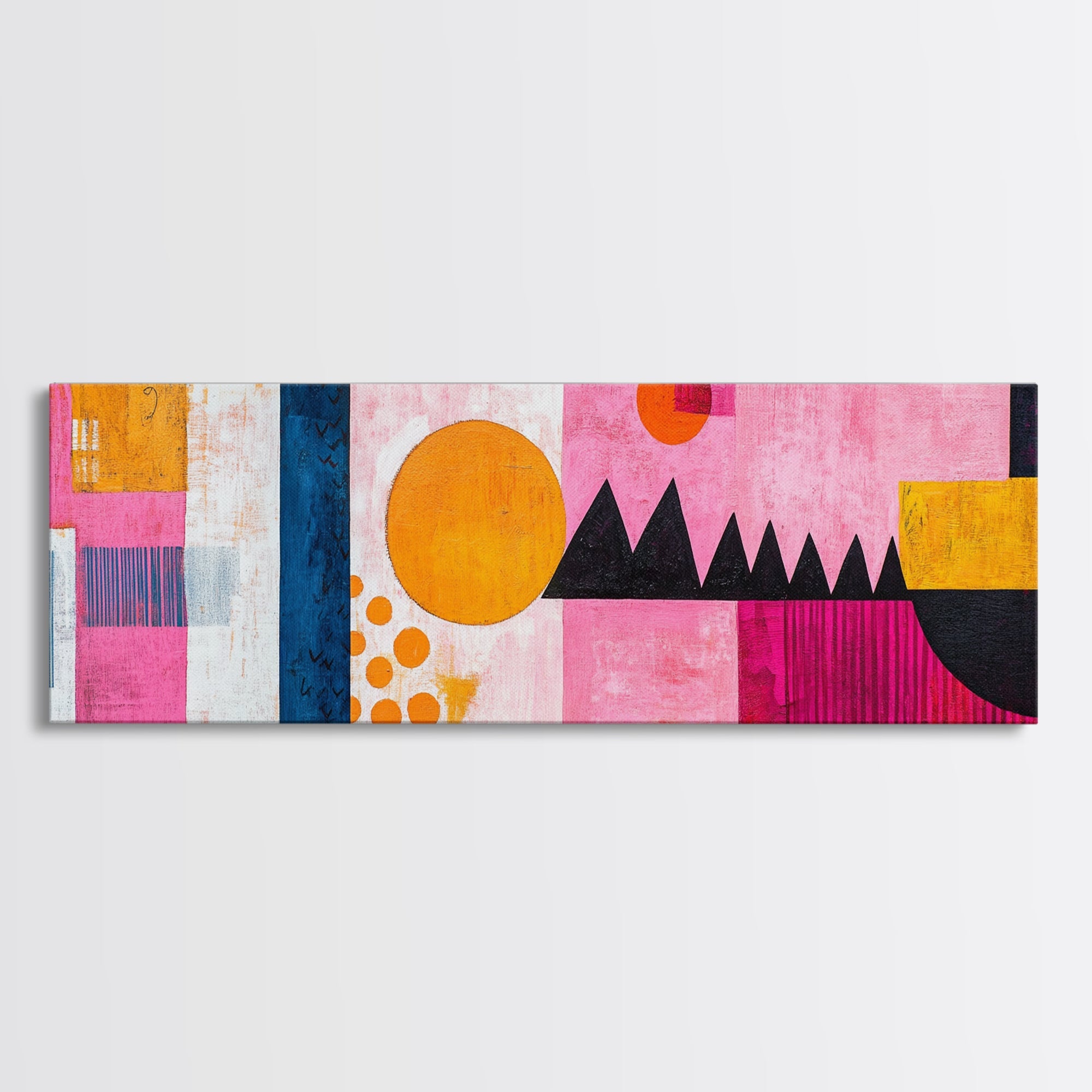 Modern Abstract Canvas Print Pink Orange Wall Art Geometric Whimsical Design Minimalist Art Above Sofa Extra Wide Unique Decor