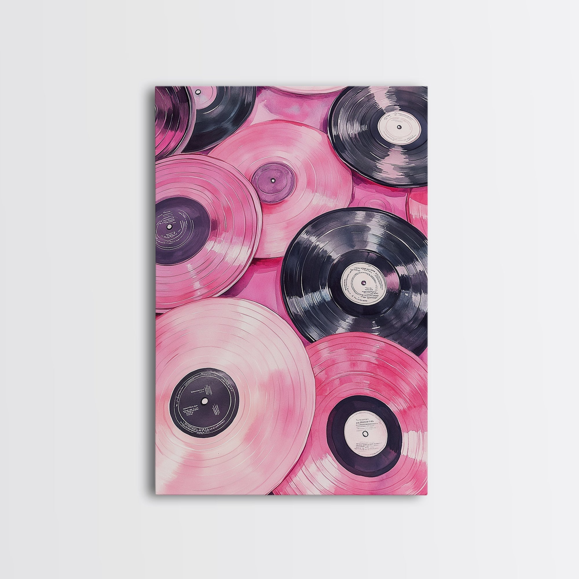 Retro Vinyl Record Artwork Framed Canvas Print Pink Abstract Art Music Lover Wall Art Living Room Decor Lofi Aesthetic Gift Idea