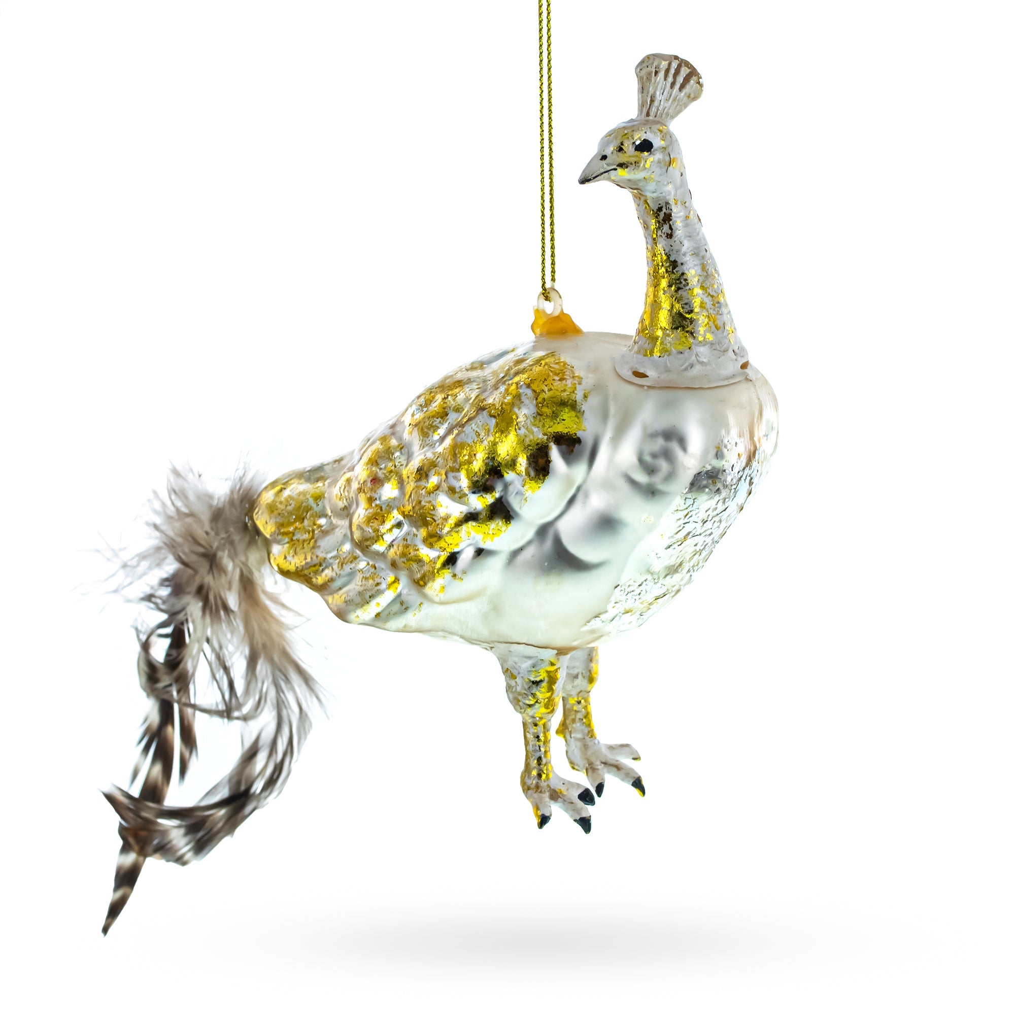 Regal Golden Peacock Glass Christmas Ornament