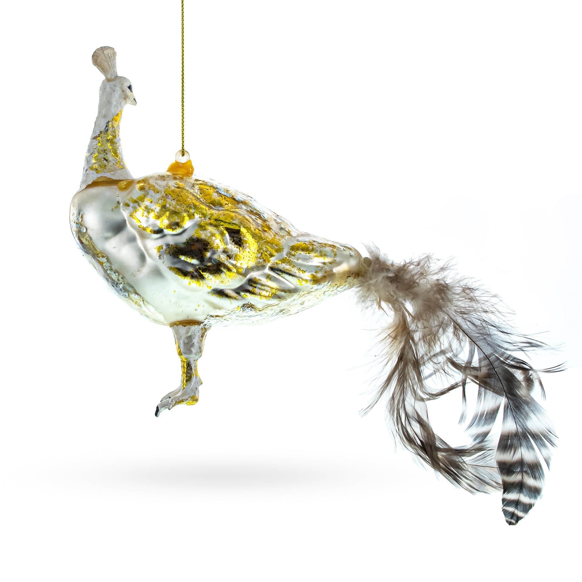 Regal Golden Peacock Glass Christmas Ornament