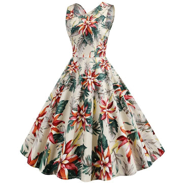 Vintage print sleeveless collar retro dress