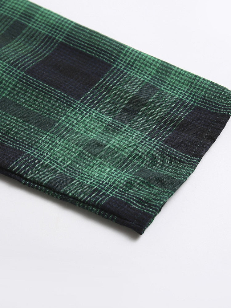 Tonval Green Plaid Elegant 1950s Style Vintage Robe V Neck High Waist Dress 3/4 Length Sleeve Women Retro Clothes Midi Dresses