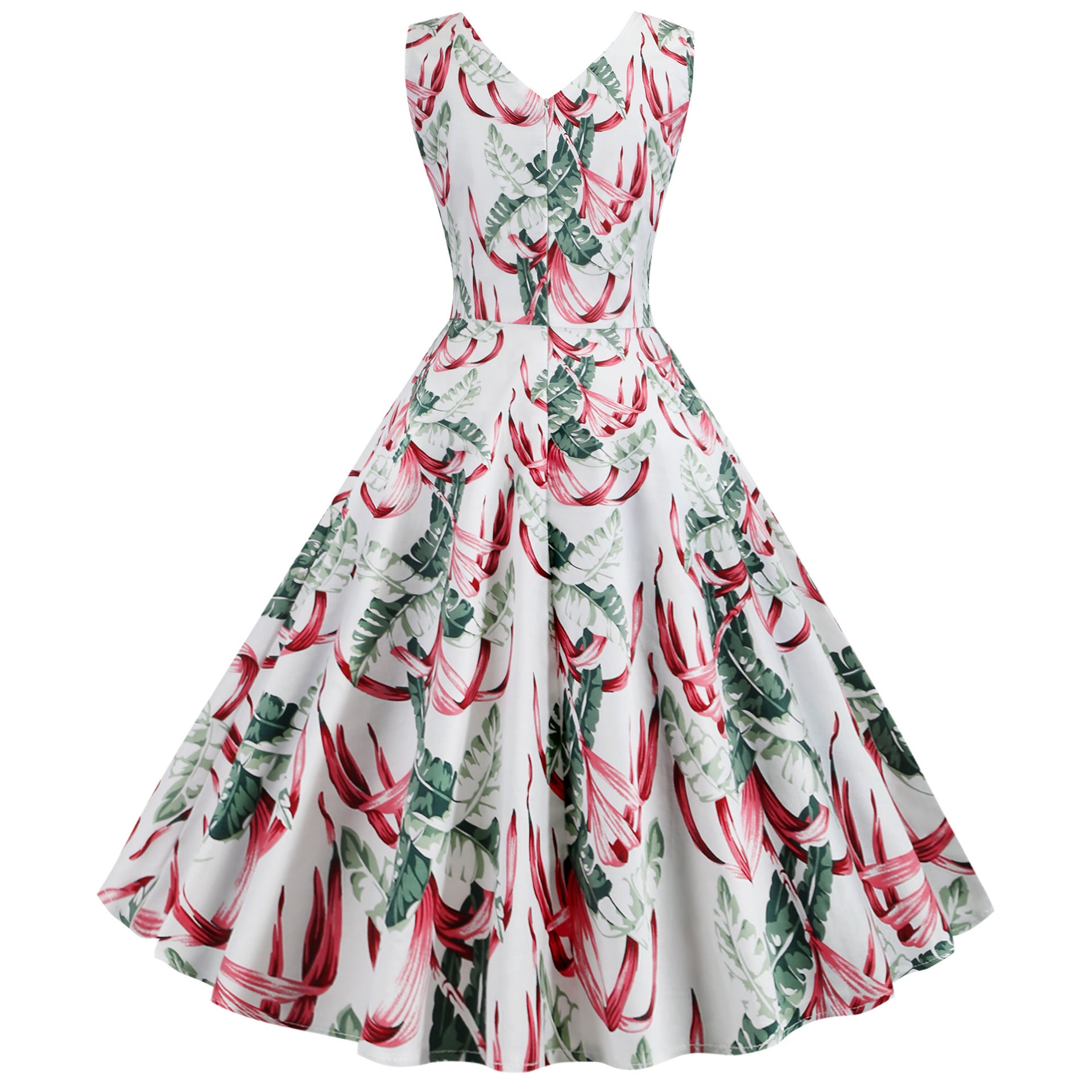 Vintage print sleeveless collar retro dress