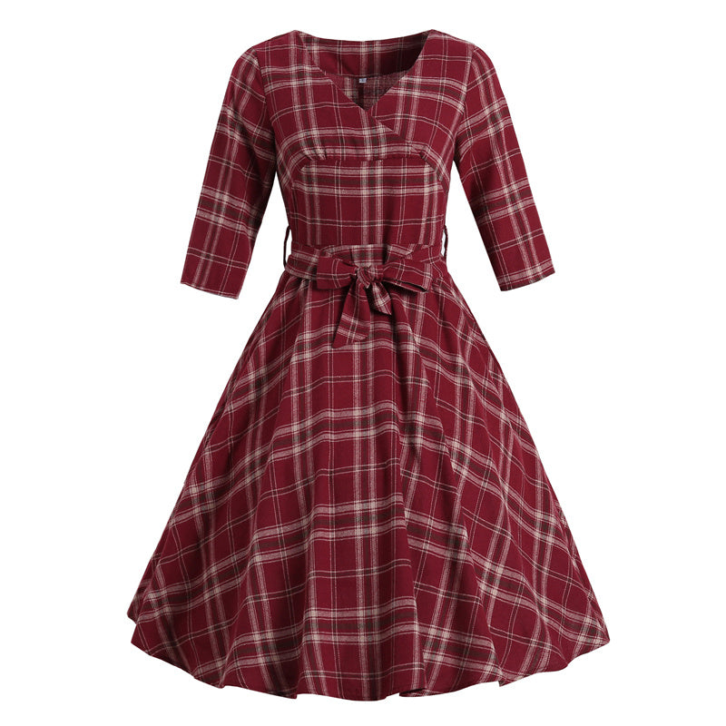 Vintage Check V-Neck Dress