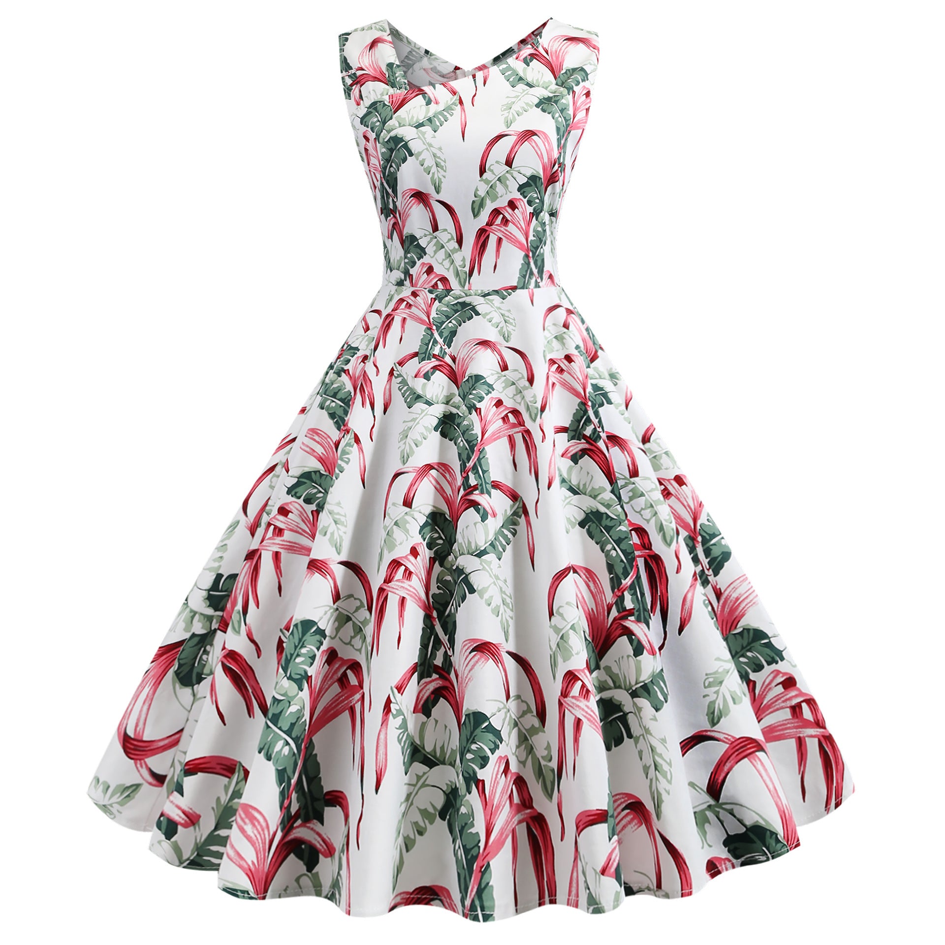 Vintage print sleeveless collar retro dress