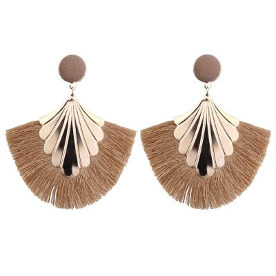 Bohemia Fan Shaped Tassel Earrings For Women Exaggerated Big Statement Fringed Earrings Vintage Dangle Drop Earrings
