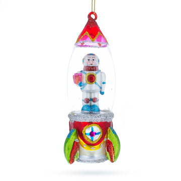 Trailblazing Astronaut Inside Spaceship Glass Christmas Ornament