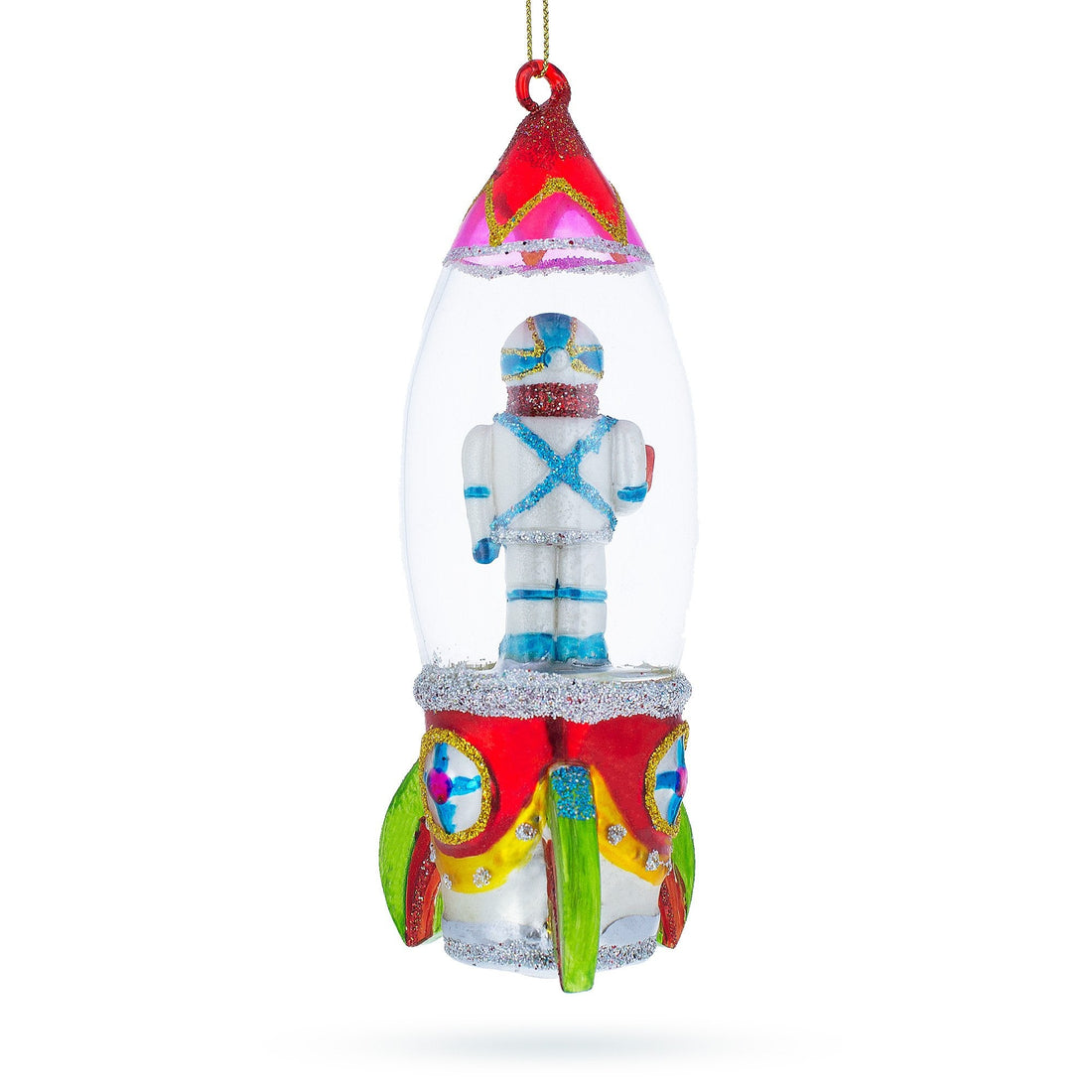 Trailblazing Astronaut Inside Spaceship Glass Christmas Ornament