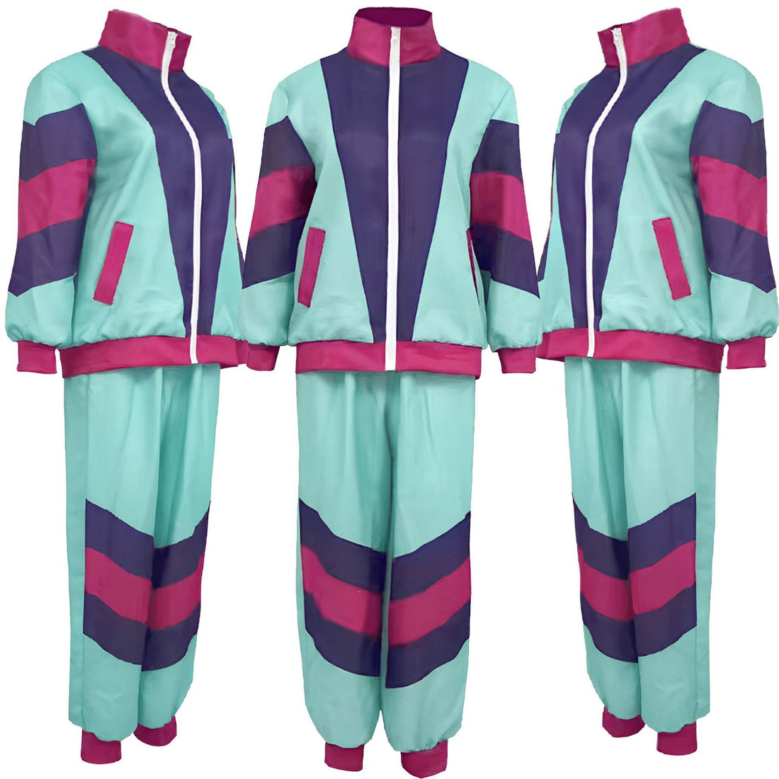 vintage women's long disco outfit, sporty casual hip-hop jacket and pants two-piece set for morning run