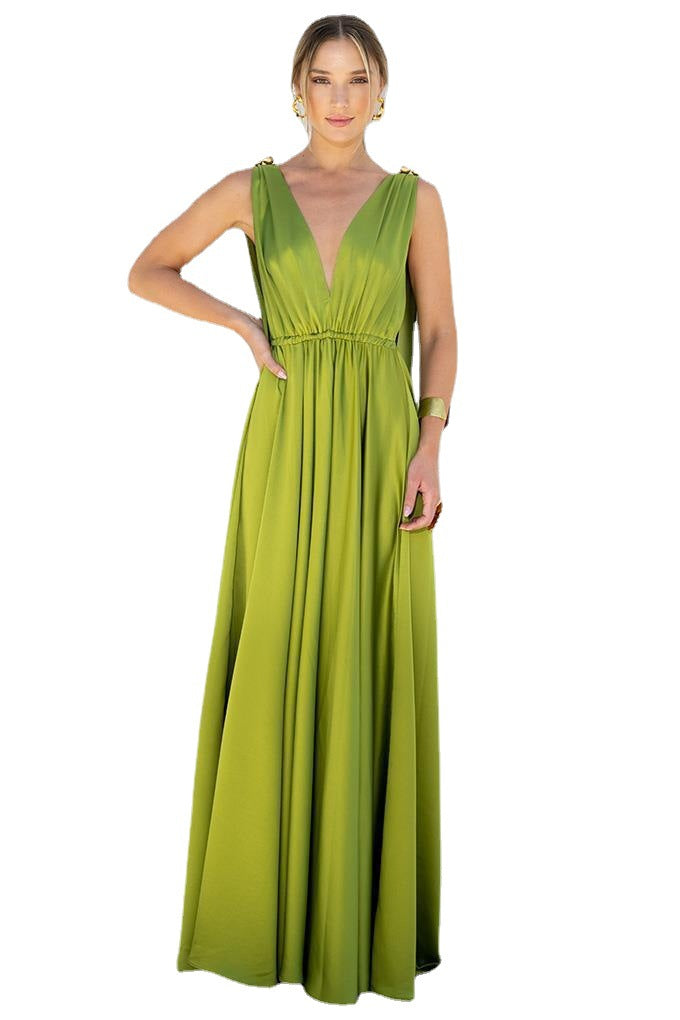 Elegant Ladies Sexy V-Neck Backless Maxi Party Dress Women New Holiday Boho Draped Boho Dress Retro Sleeveless  Dress