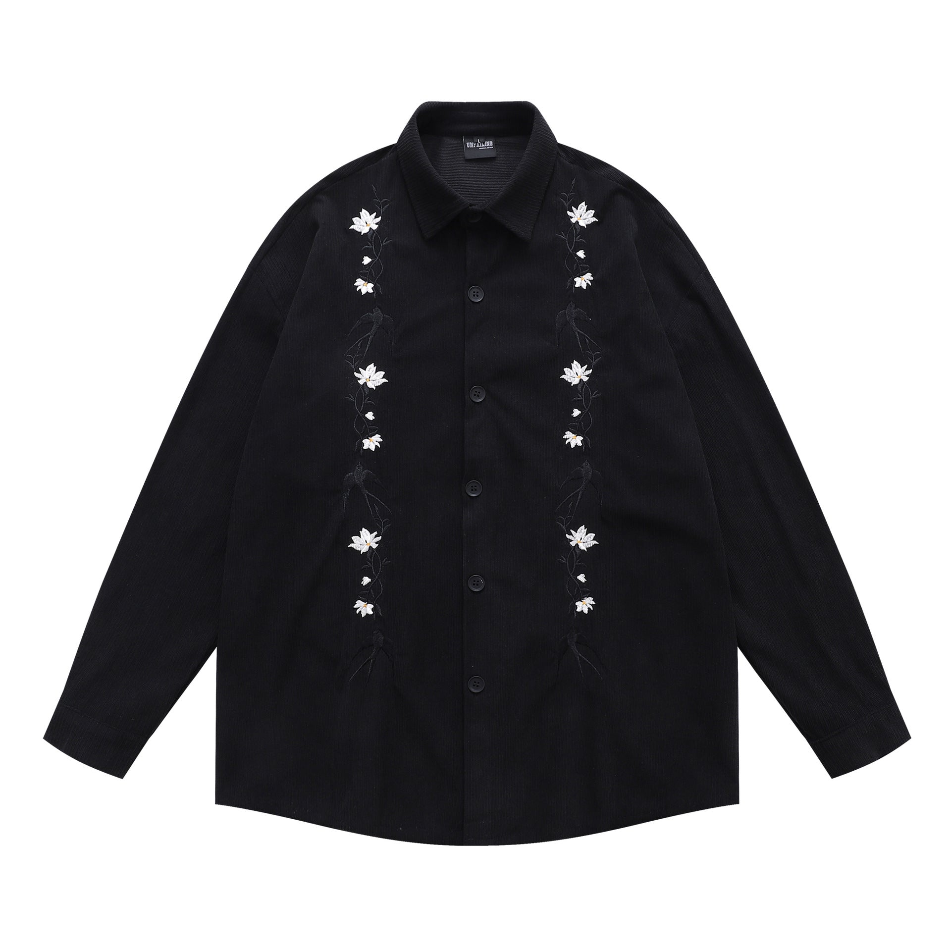 Retro Swallow Floral Embroidery Corduroy Long Sleeve Shirt Unisex Loose Couple Shirt Jacket