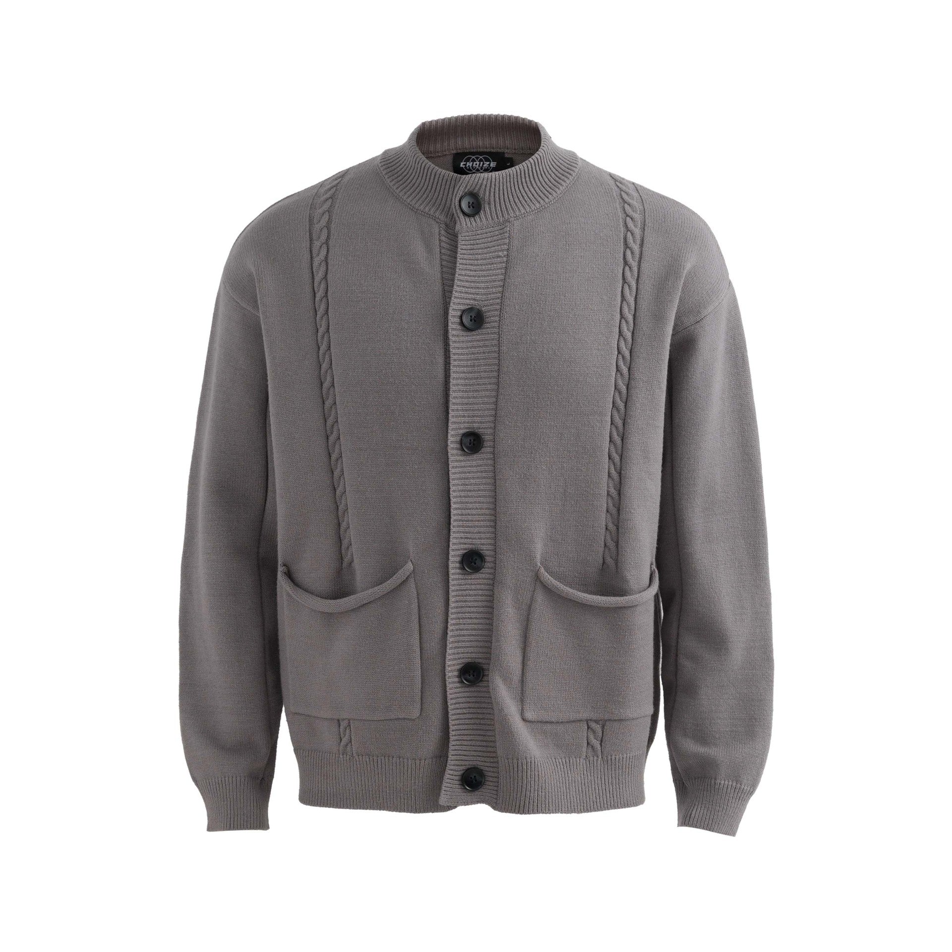 Retro Cable Knit Single-Breasted Large Pocket Cardigan Sweater Unisex Trendy Loose Casual Knitwear