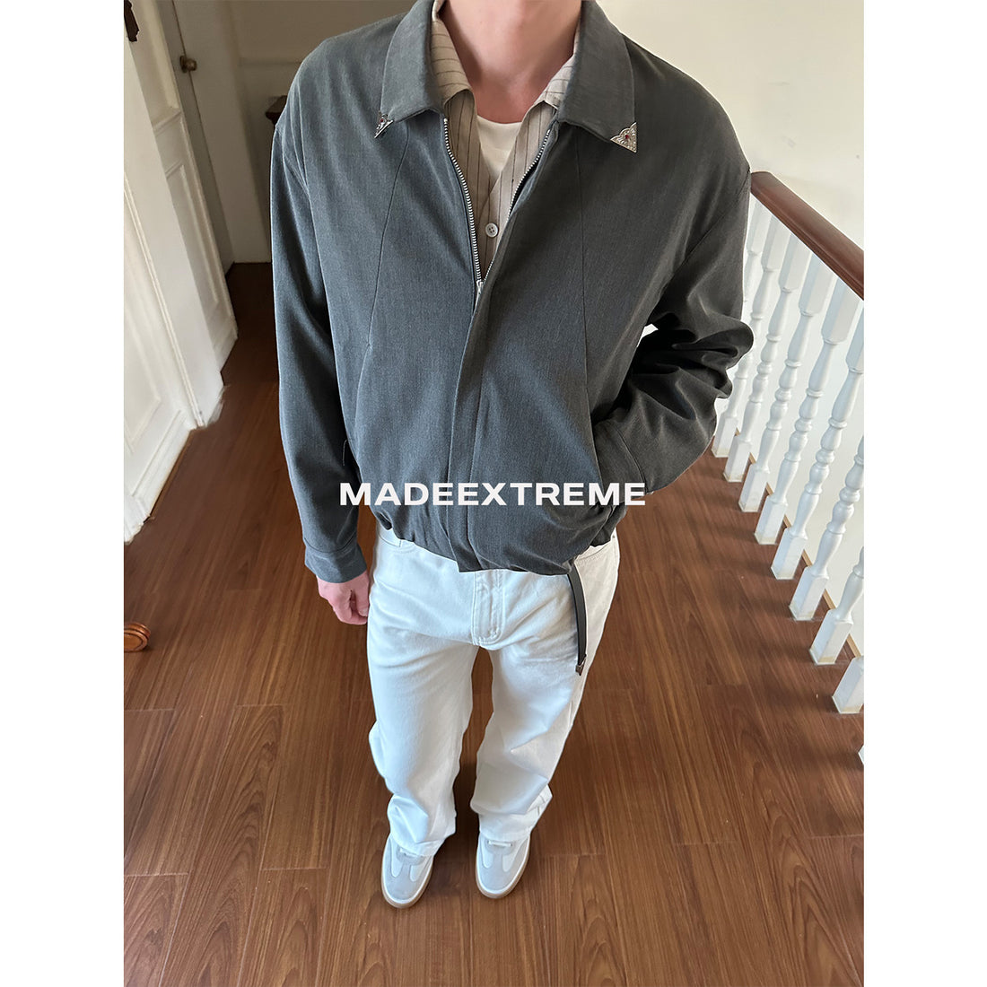 Solid Color Vintage Zipper Cardigan Short Wide Jacket