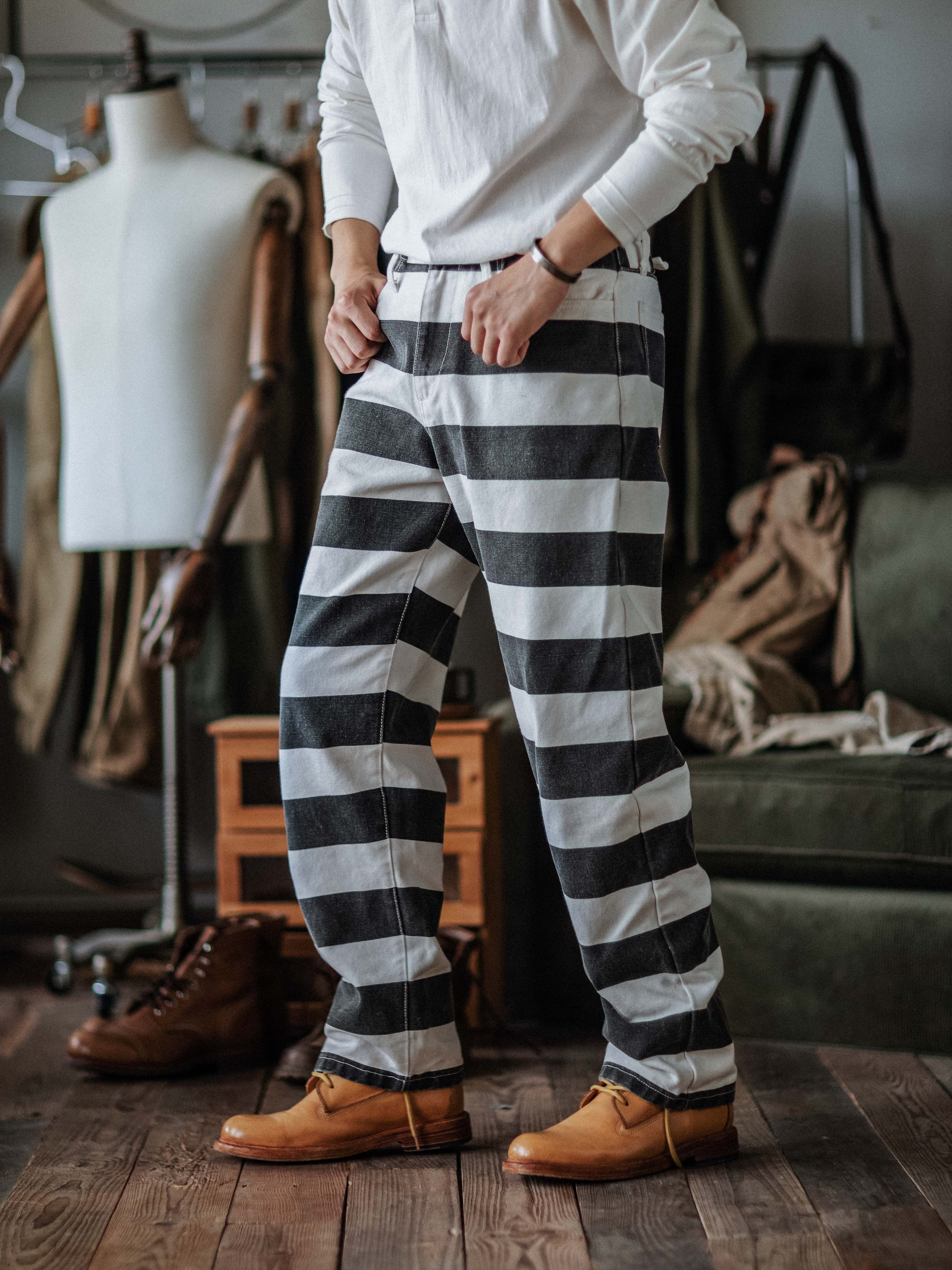 Wide Striped Prison Motorcycle Pant