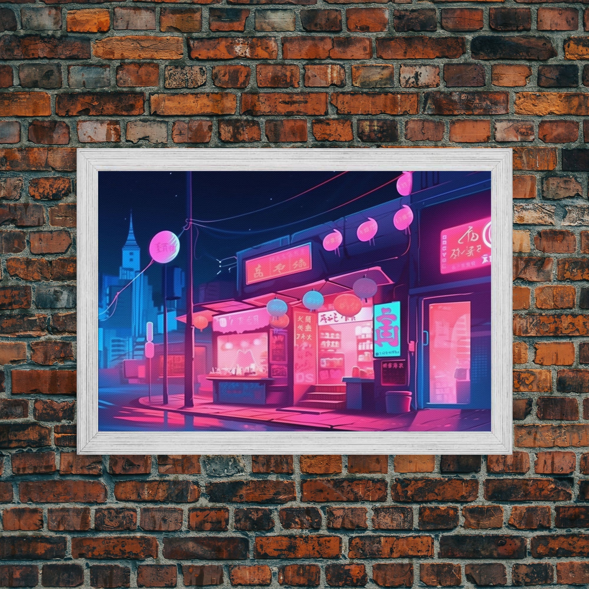 Retro Synthwave Style Tokyo Art, Framed Canvas Print, Unique Wall Art, Vintage Inspired Tokyo Night Life Art