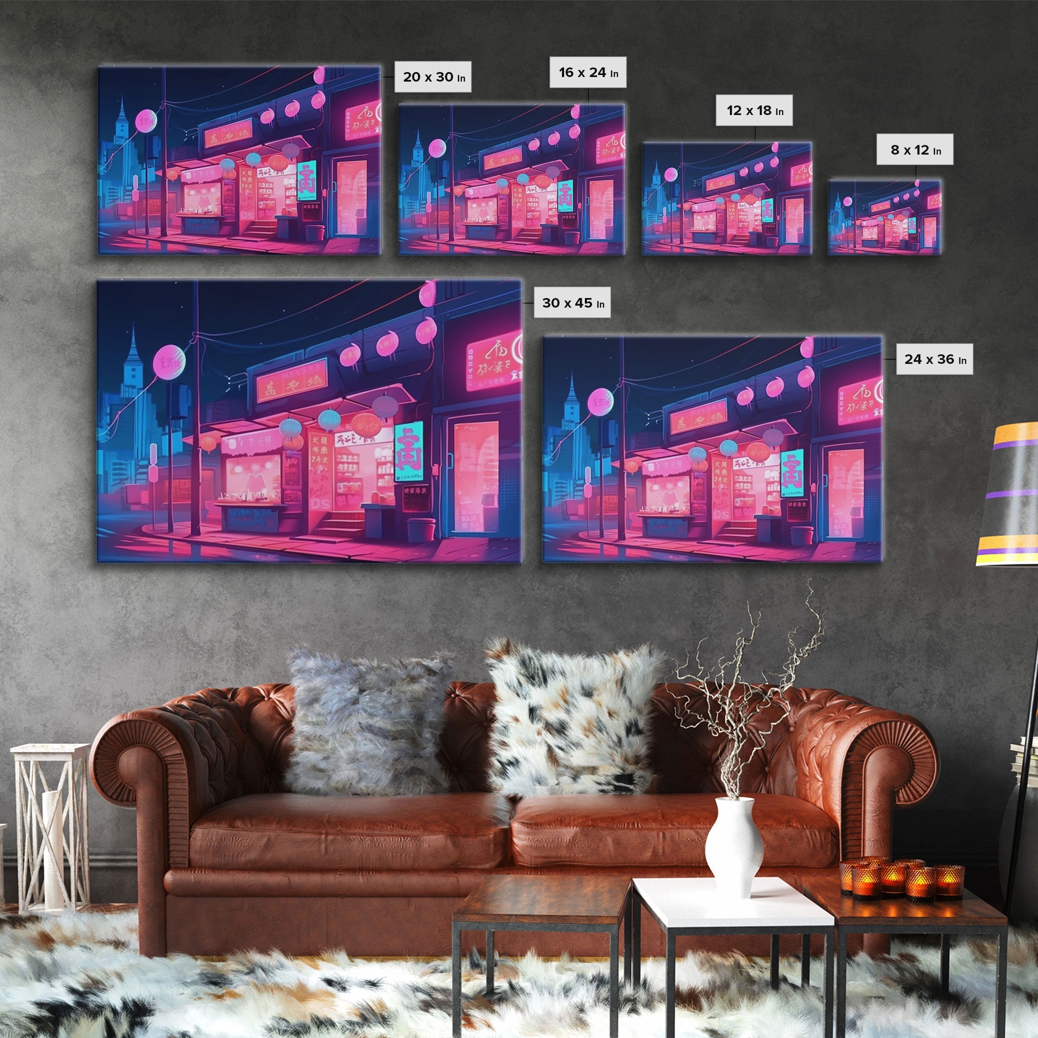 Retro Synthwave Style Tokyo Art, Framed Canvas Print, Unique Wall Art, Vintage Inspired Tokyo Night Life Art