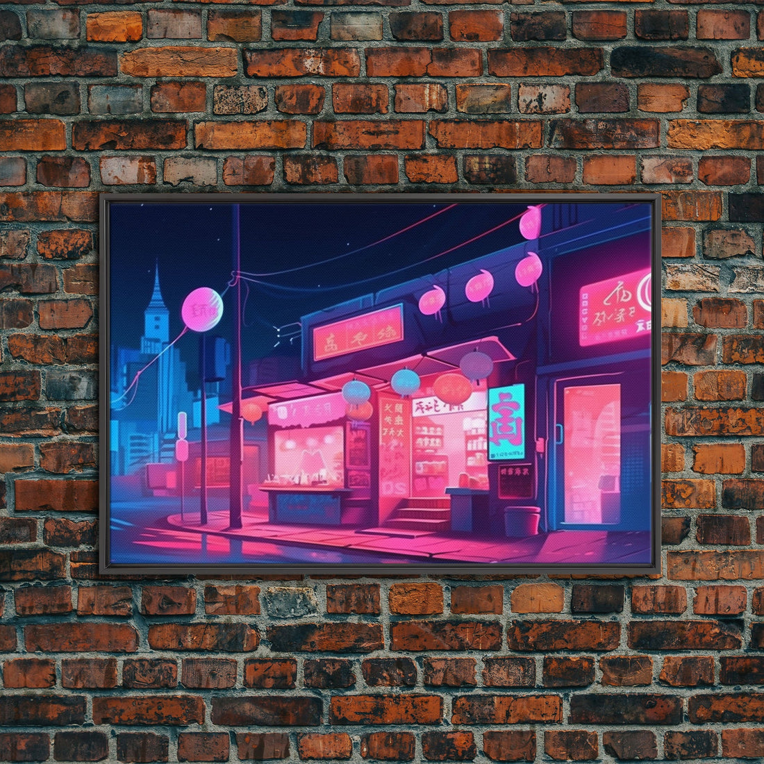 Retro Synthwave Style Tokyo Art, Framed Canvas Print, Unique Wall Art, Vintage Inspired Tokyo Night Life Art