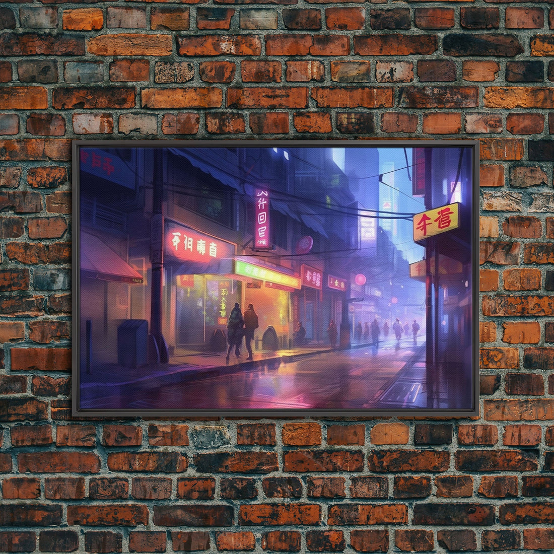 Retro Tokyo Wall Art, Framed Canvas Print, Vaporwave Style, Guest room decor, Retro, Pop Art, Opaque colors, Watercolors