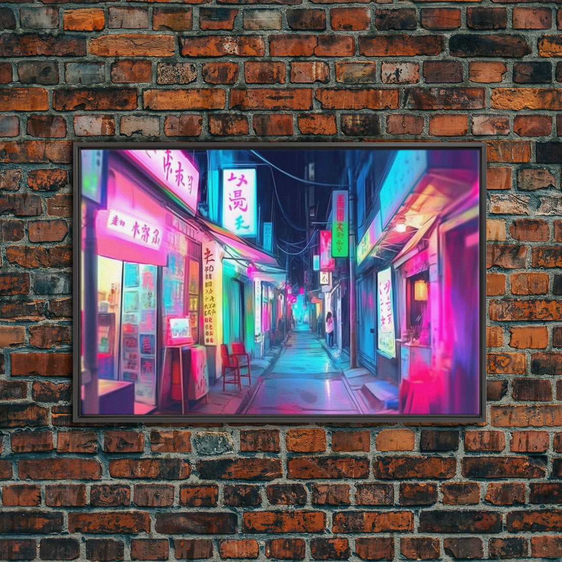 Retro Japanese market Wall art, Framed Canvas Print, Neon Style, Living room decor, Pop Art, Neon colors, Pink colors, Above bed art
