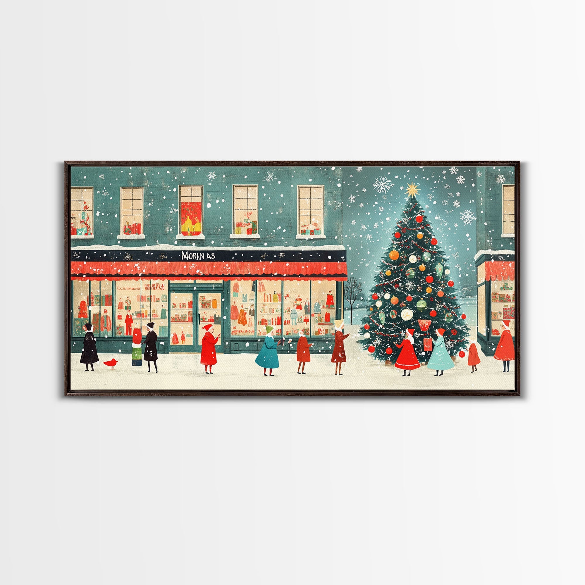 Mid Century Modern Christmas Framed Canvas Print, Retro Holiday Home Decor Christmas Decor, Best Gift Christmas Art, Holiday Wall Art