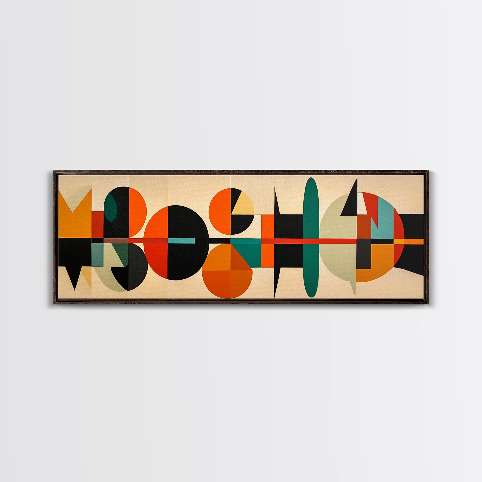 Mid-Century Modern Abstract Geometric Pattern Wall Art, Canvas Print, Wide Panoramic Wall Art For Living Room