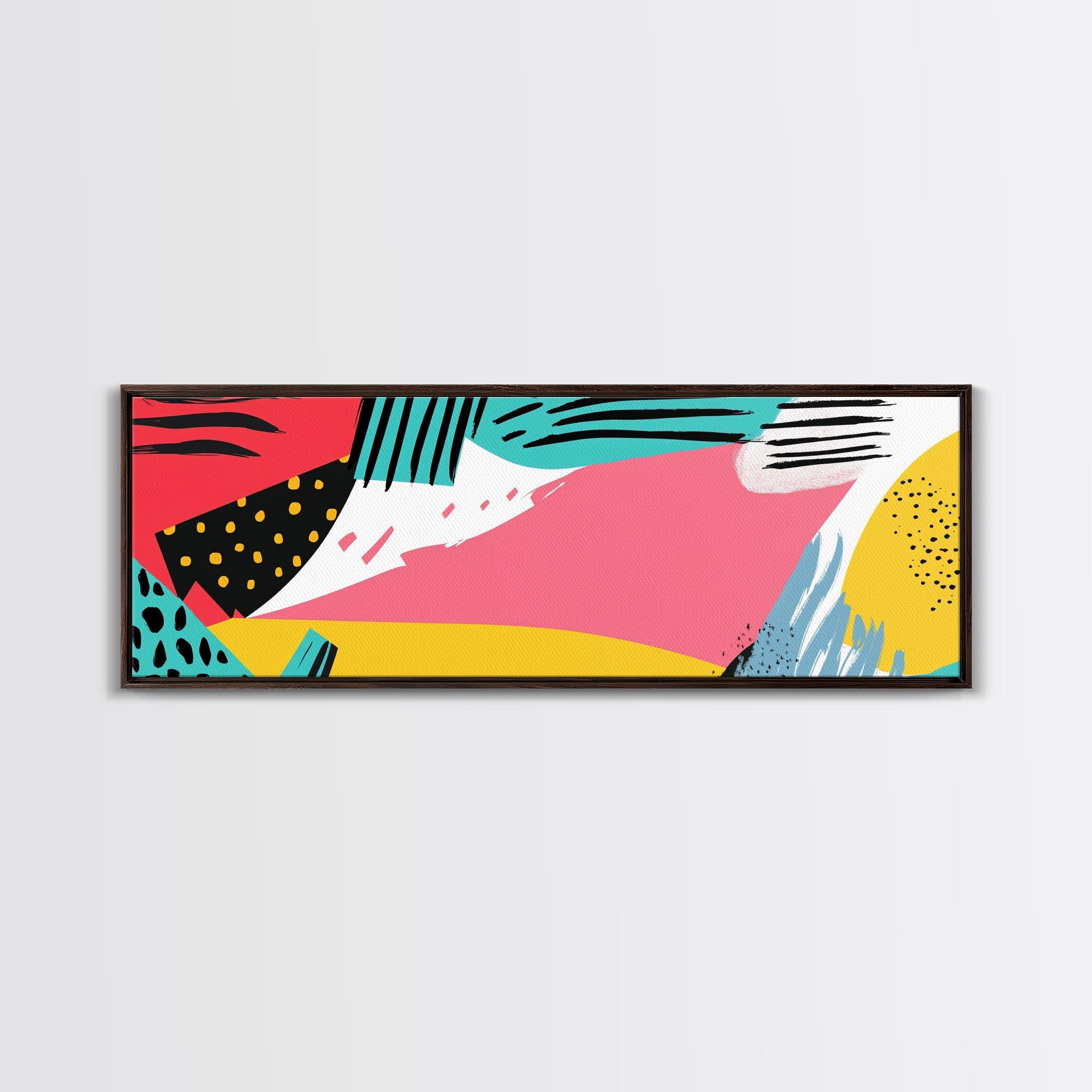 90s Inspired Abstract Retro Wall Art, Canvas Print, Cheetah Print Polka Dots, Geometric Wall Art, Pink and Turquoise and Black Wall Art