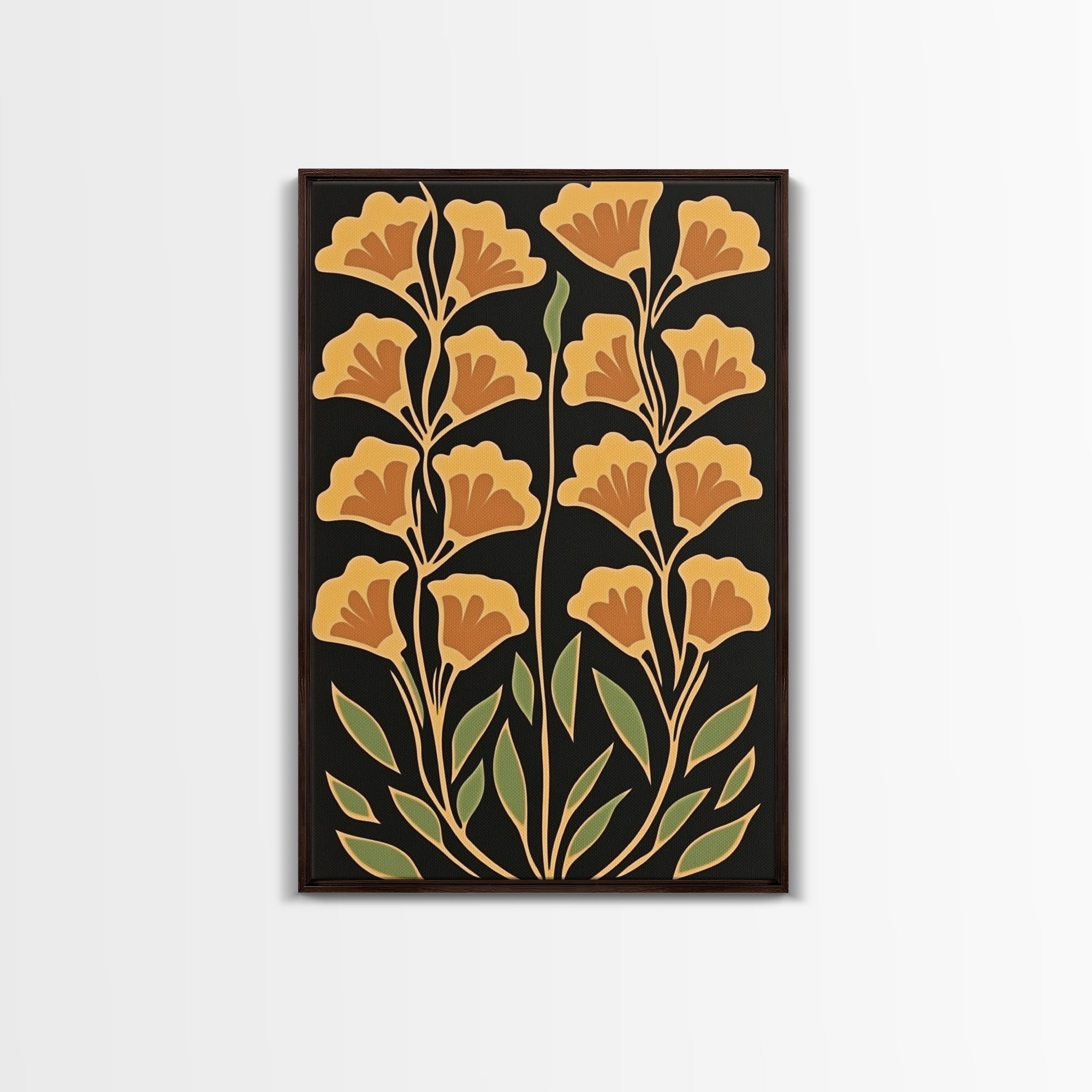 Abstract Flower Retro Painting Canvas Print, Large Wall Art, Original Minimalist Yellow Floral Art, Custom Painting Boho Wall Decor Living Room