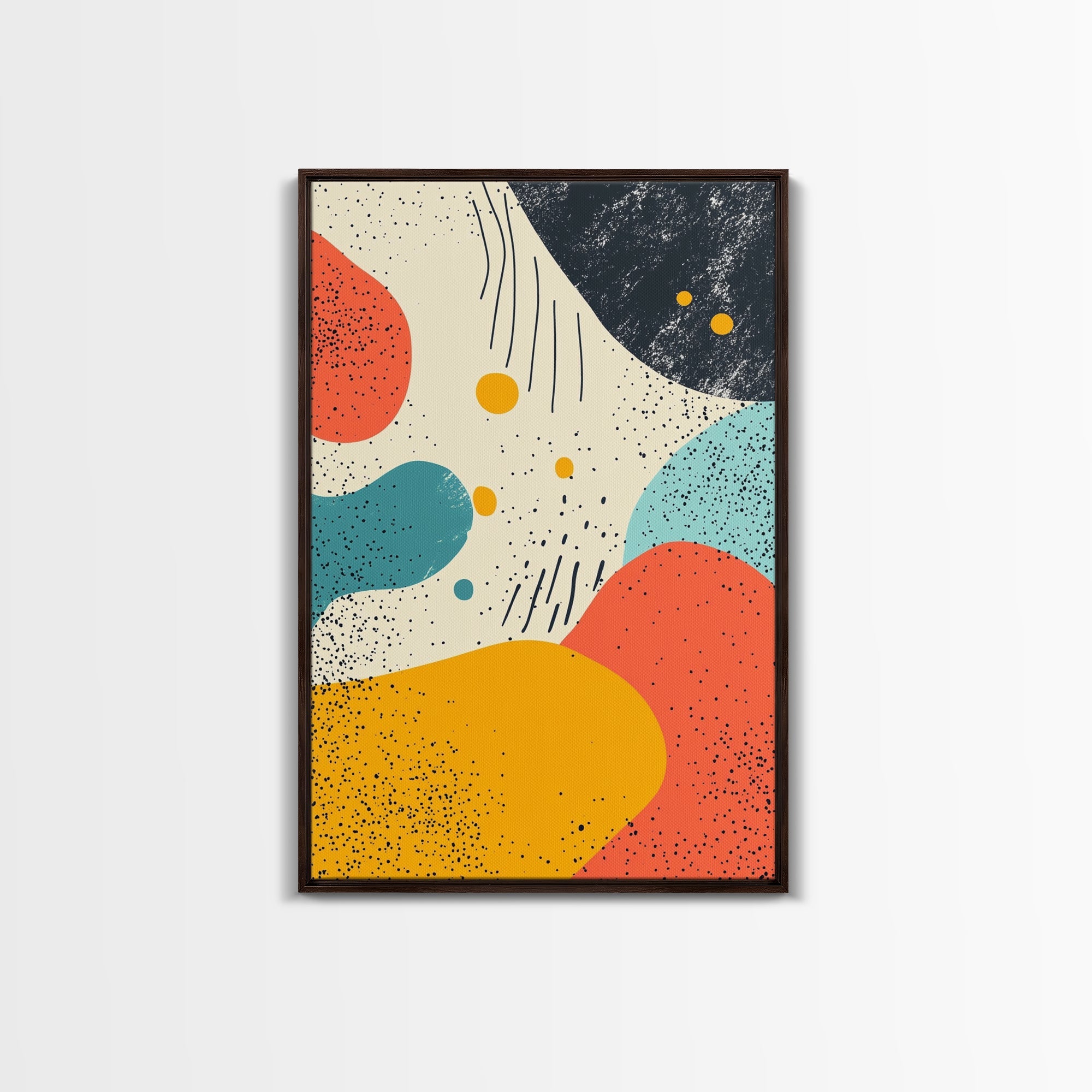 Framed Canvas Print, Retro 90s Style Wall Art, Orange, Turquoise and White Art, Modern Wall Art, Mid-Century Art