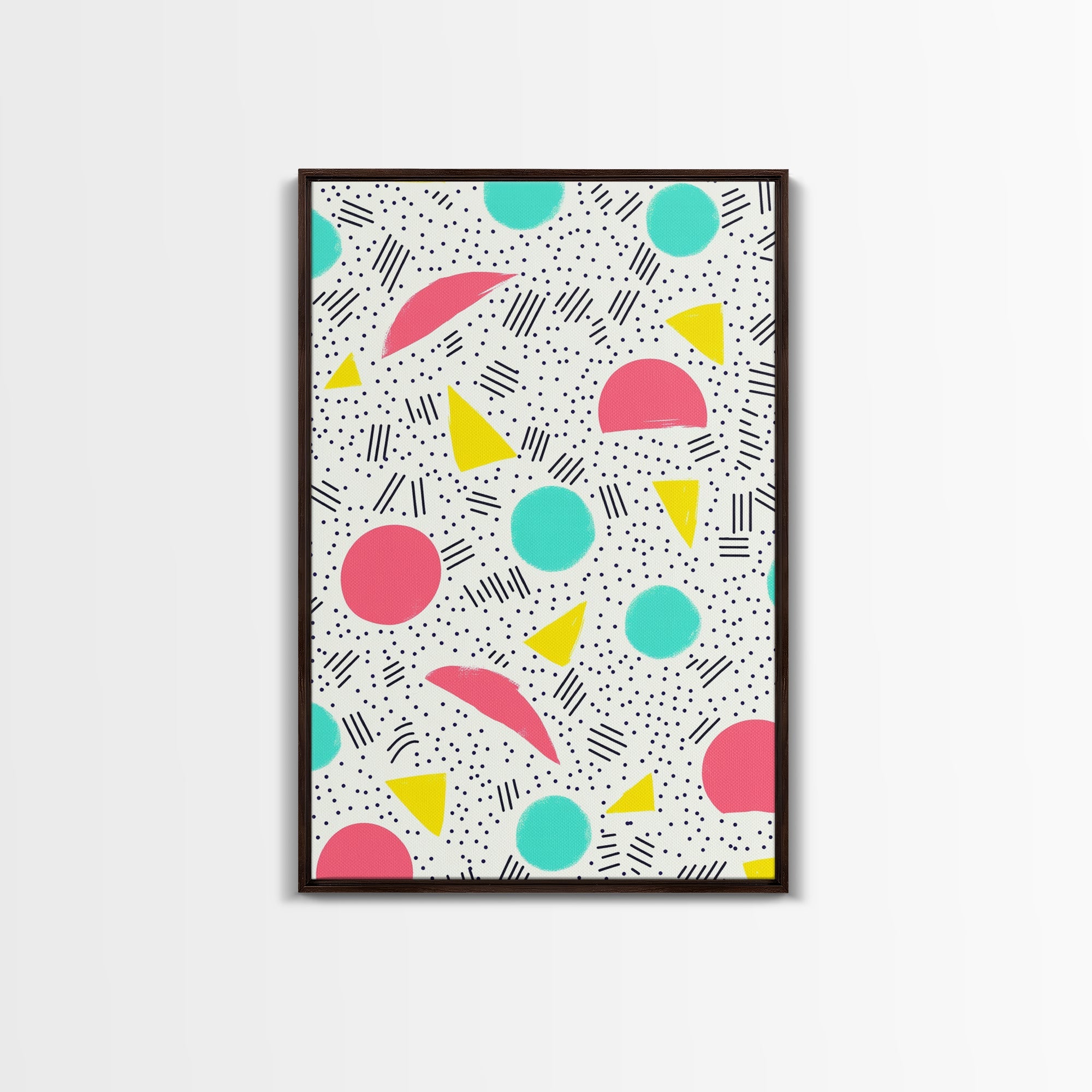 Retro Style Preppy Wall Art Framed Canvas Print, 90s Style Shopping Mall Style Abstract Art