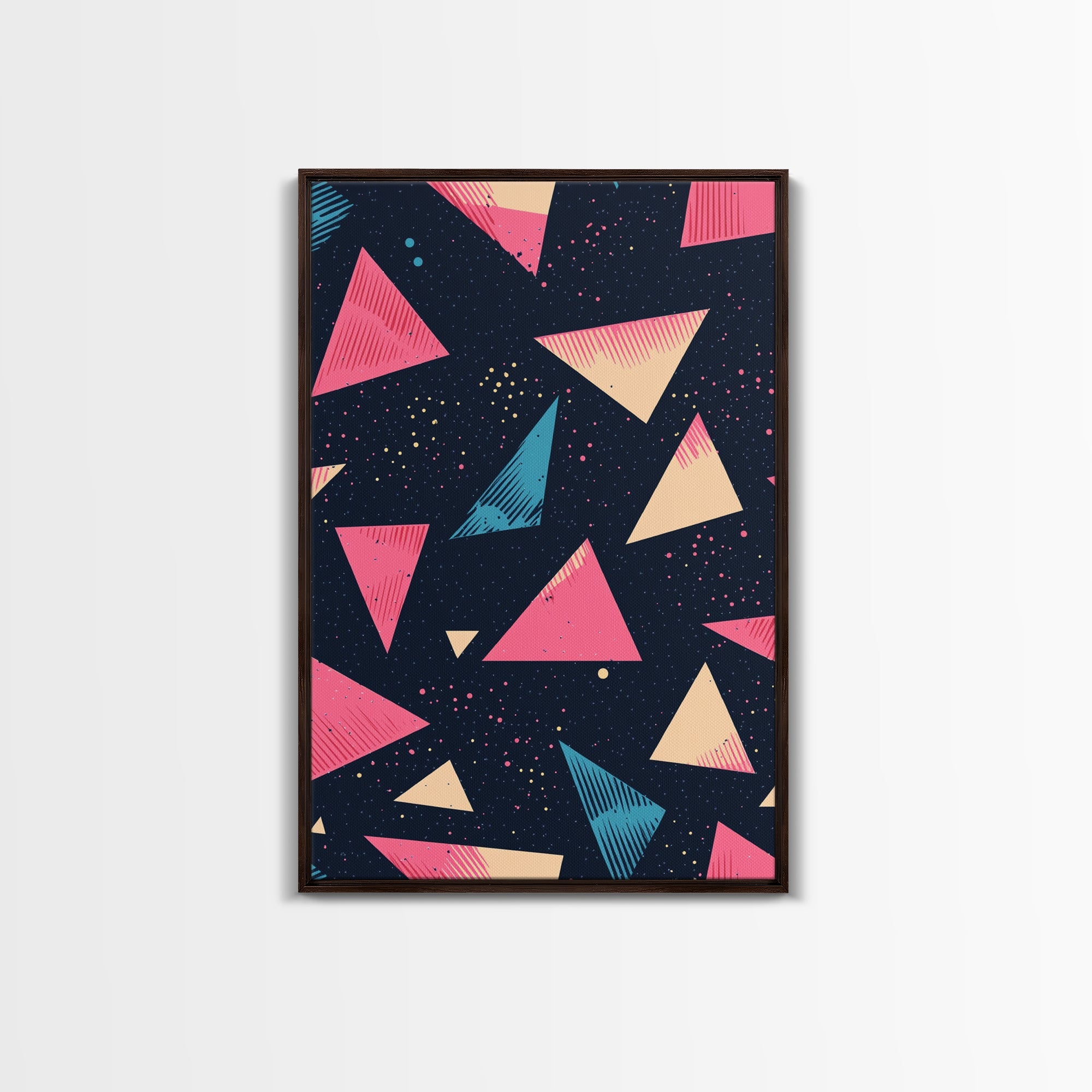 Retro 90s Style Wall Art Framed Canvas Print, Synthwave Abstract Triangles