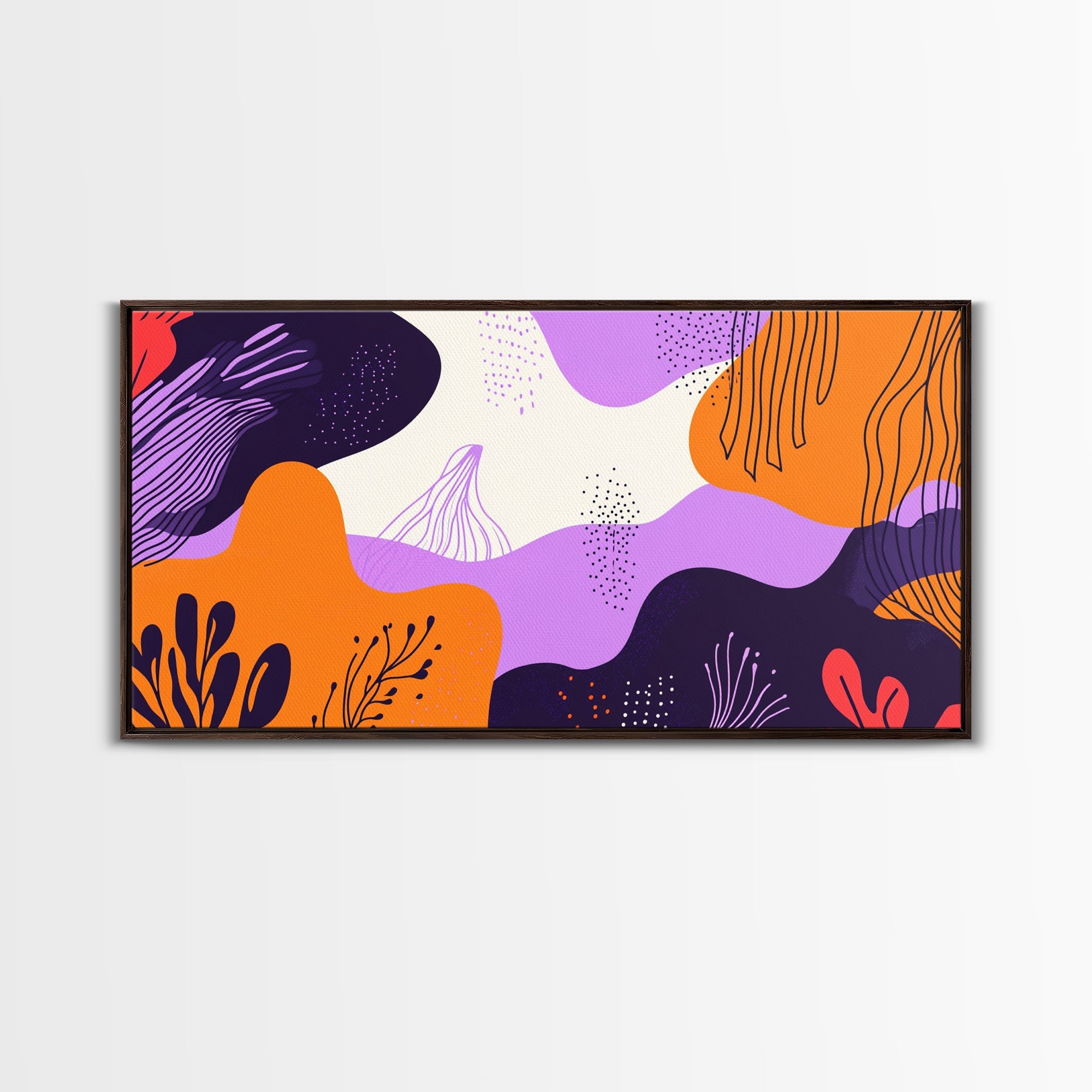 Purple And Orange Preppy Wall Art Framed Canvas Print, Retro 90s Style Wall Art