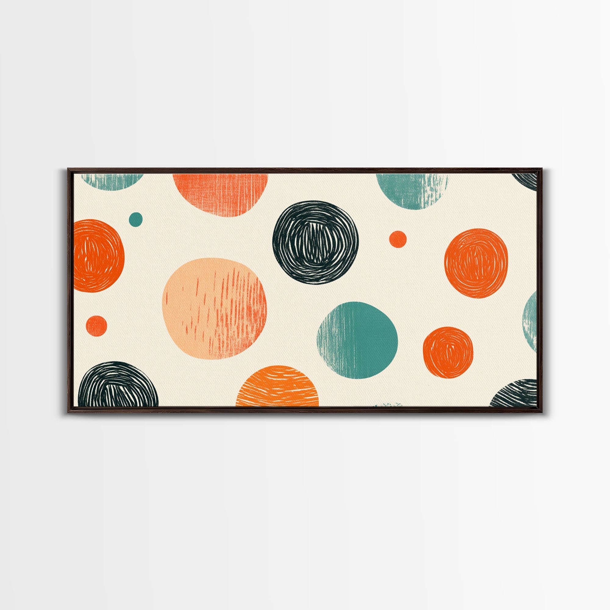 Mid-Century Modern Dots Framed Canvas Print, Preppy Home Decor, Retro 90s Style Wall Art